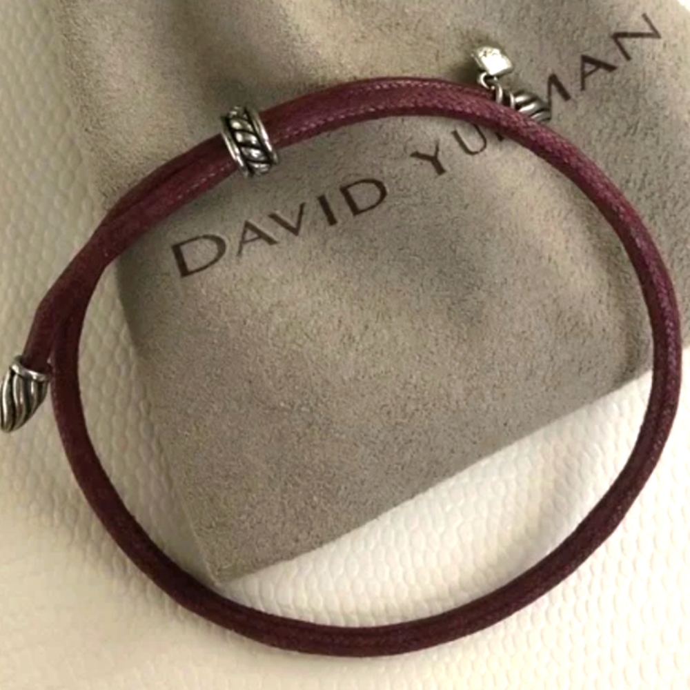 David Yurman leather and silver Adjustable Bracelet DY authentic